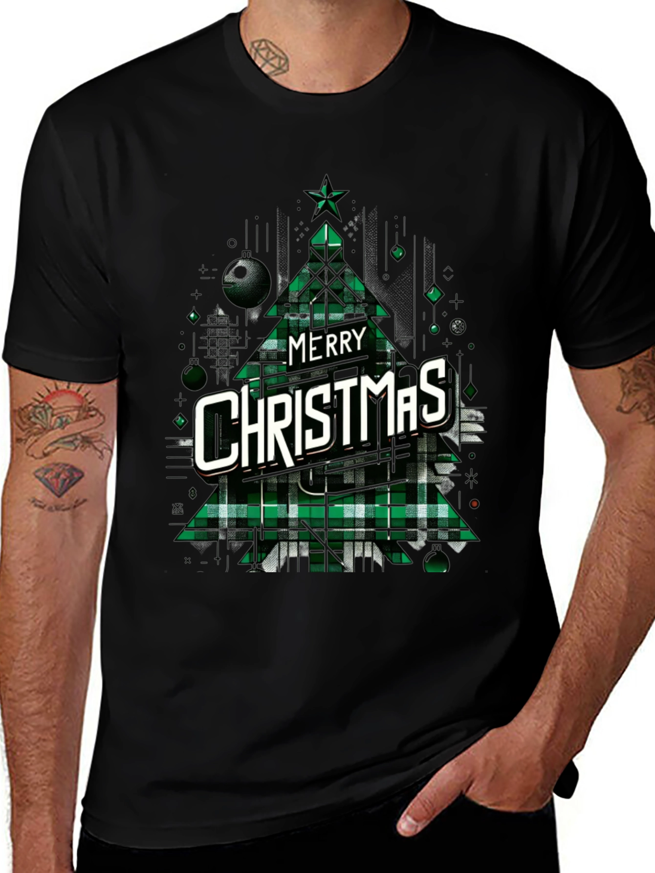 Merry Christmas Plaid Tree Graphic Tee