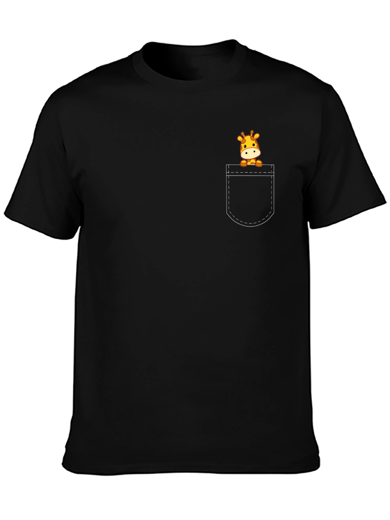 Giraffe Pocket Tee - Cute Cartoon Animal Shirt