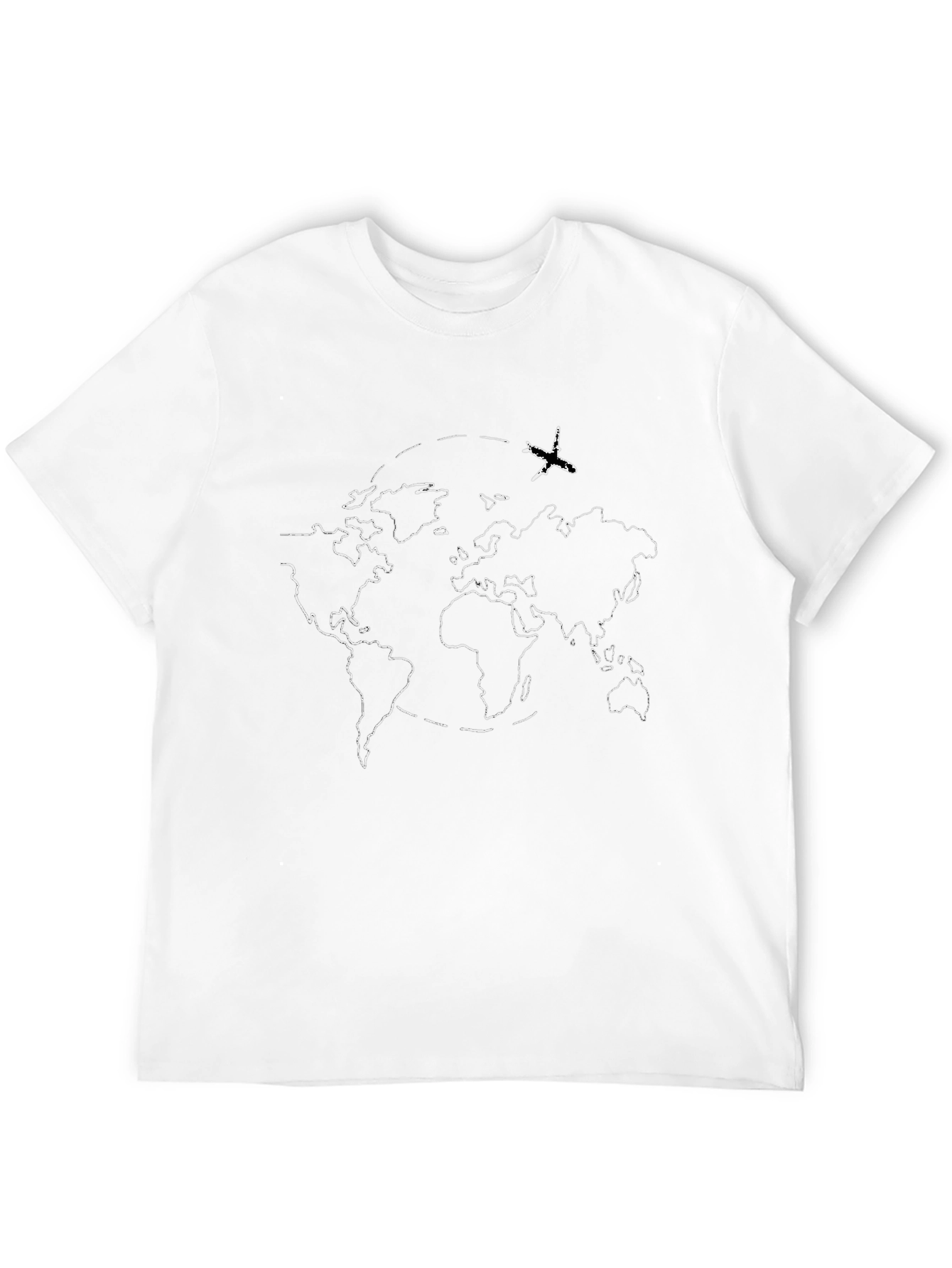 Global Adventure Tee: World Map Airplane Graphic