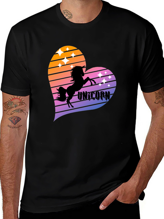Unicorn Heart Graphic Tee - Stylish Mens Black T-Shirt