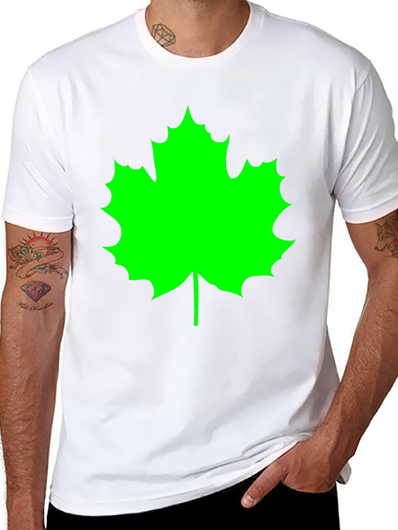 Green Maple Leaf Black T-Shirt