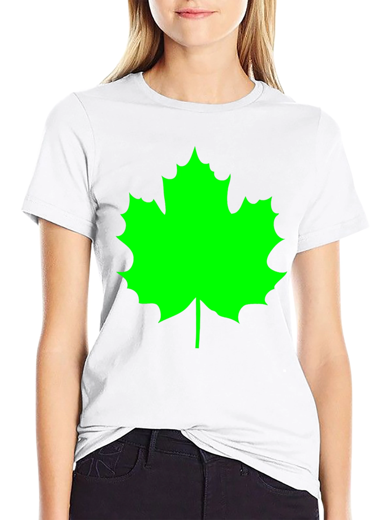 Green Maple Leaf Black T-Shirt