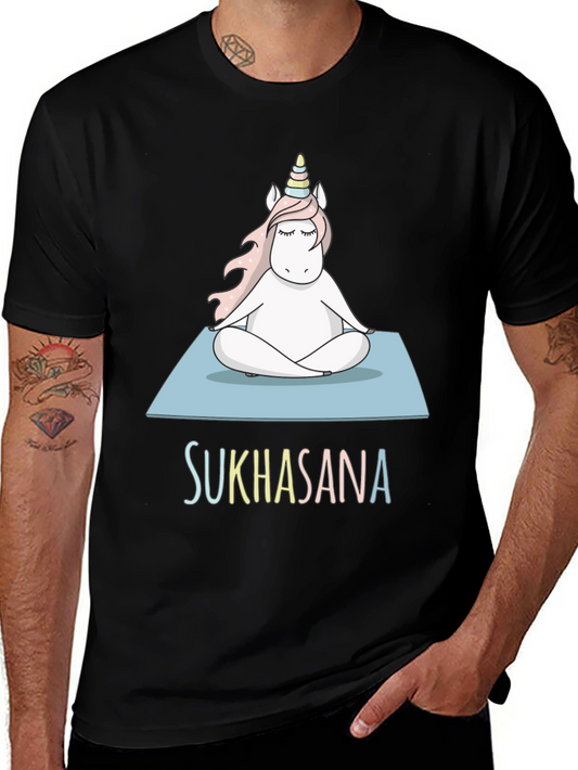 Unicorn Sukhasana Yoga T-Shirt - Black Cotton Blend