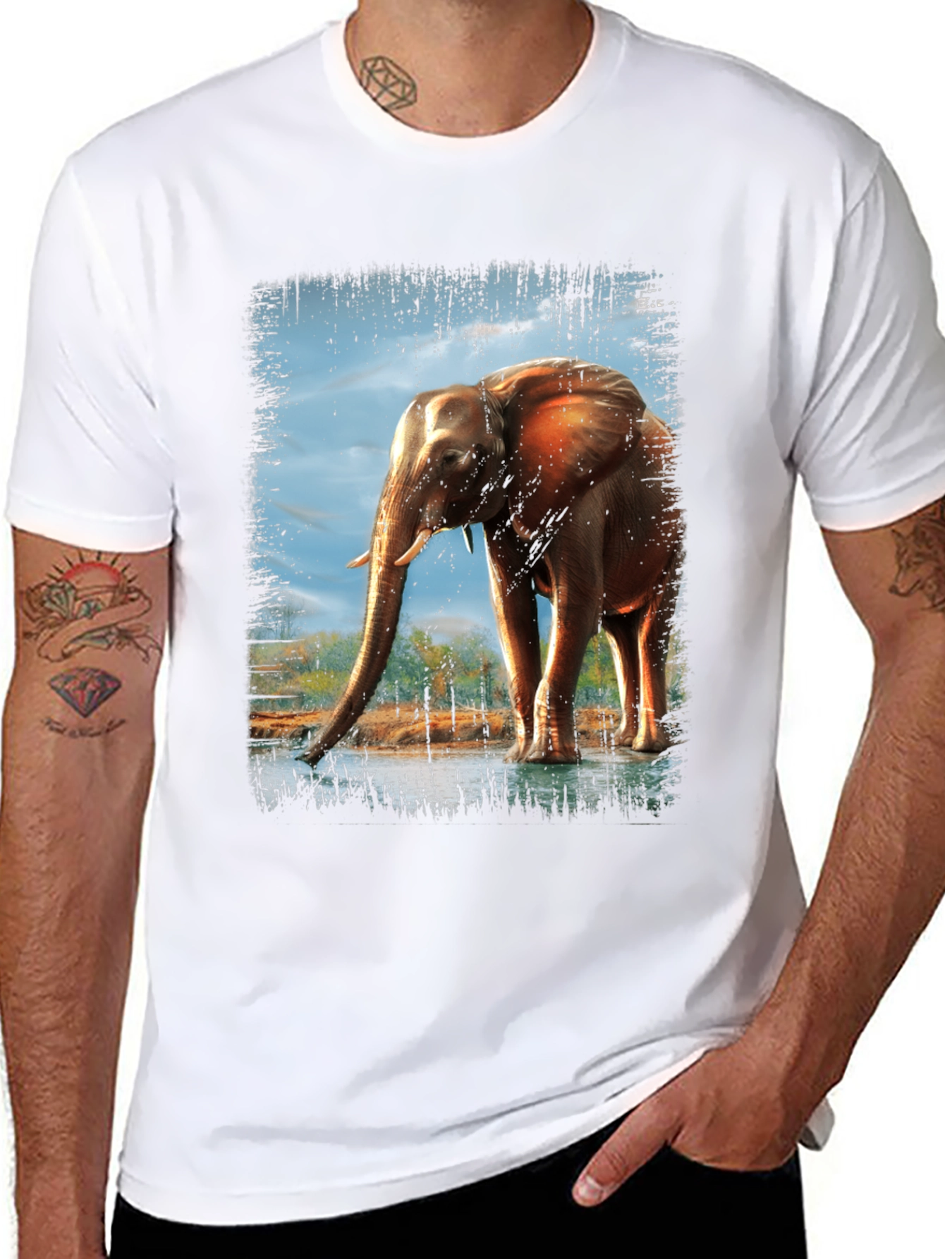 Elephant Graphic Print Crew Neck T-Shirt