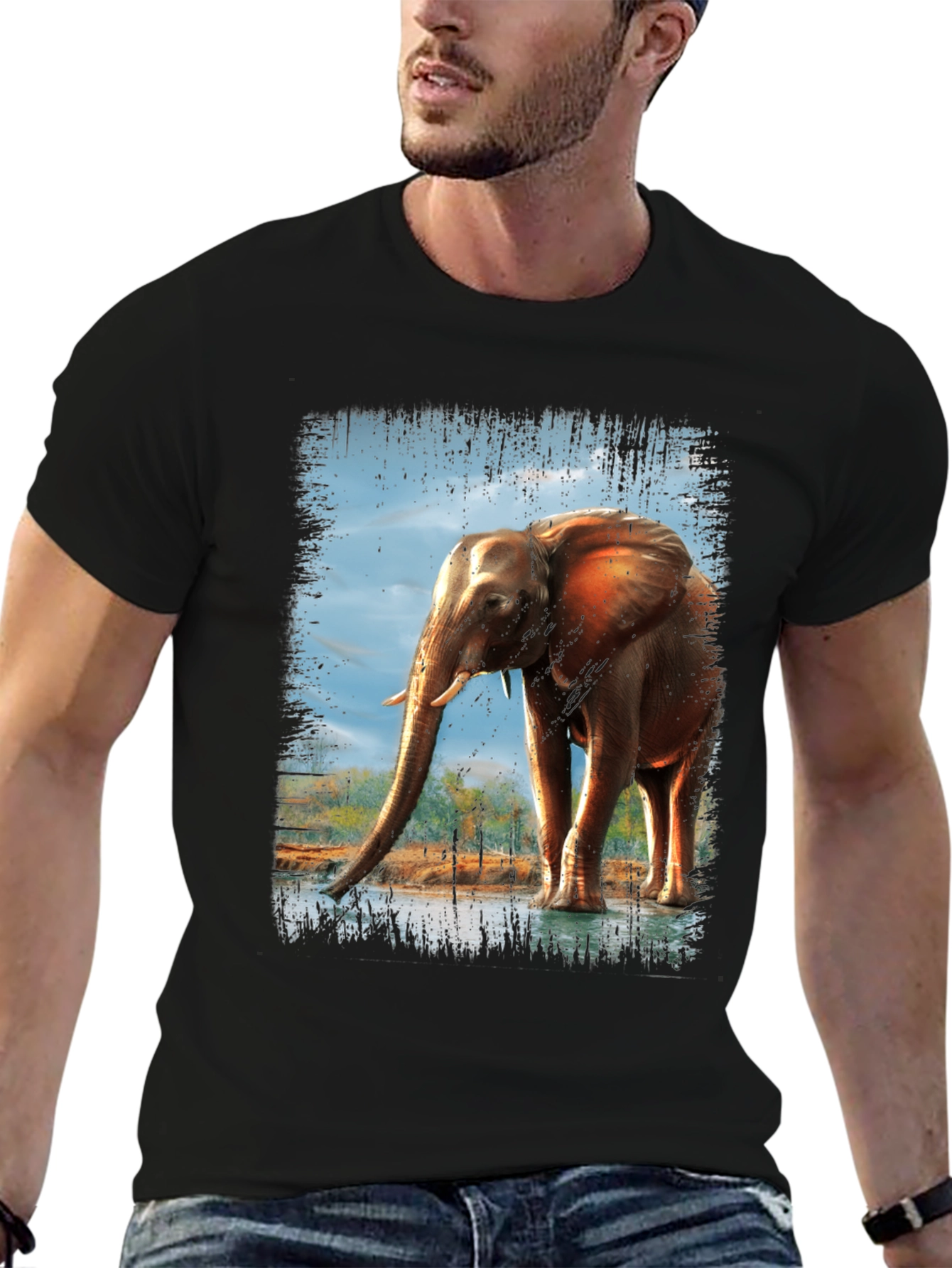 Elephant Graphic Print Crew Neck T-Shirt