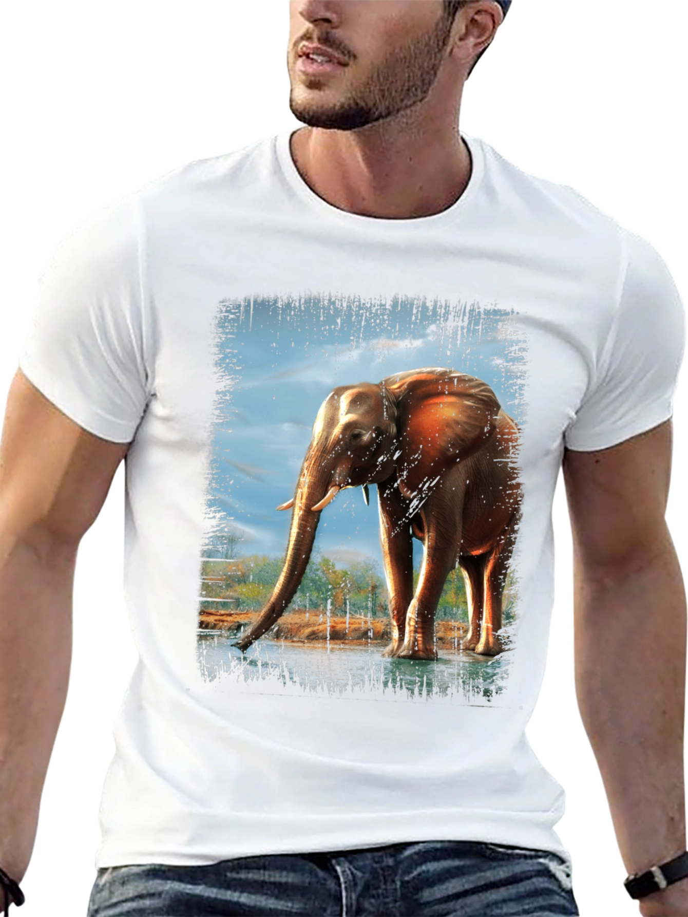 Elephant Graphic Print Crew Neck T-Shirt