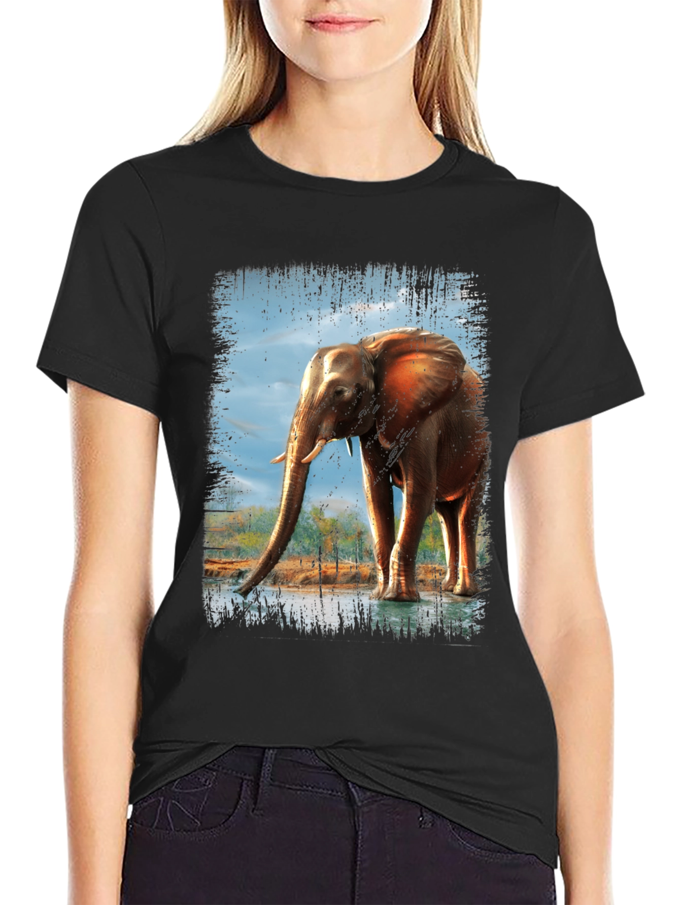 Elephant Graphic Print Crew Neck T-Shirt