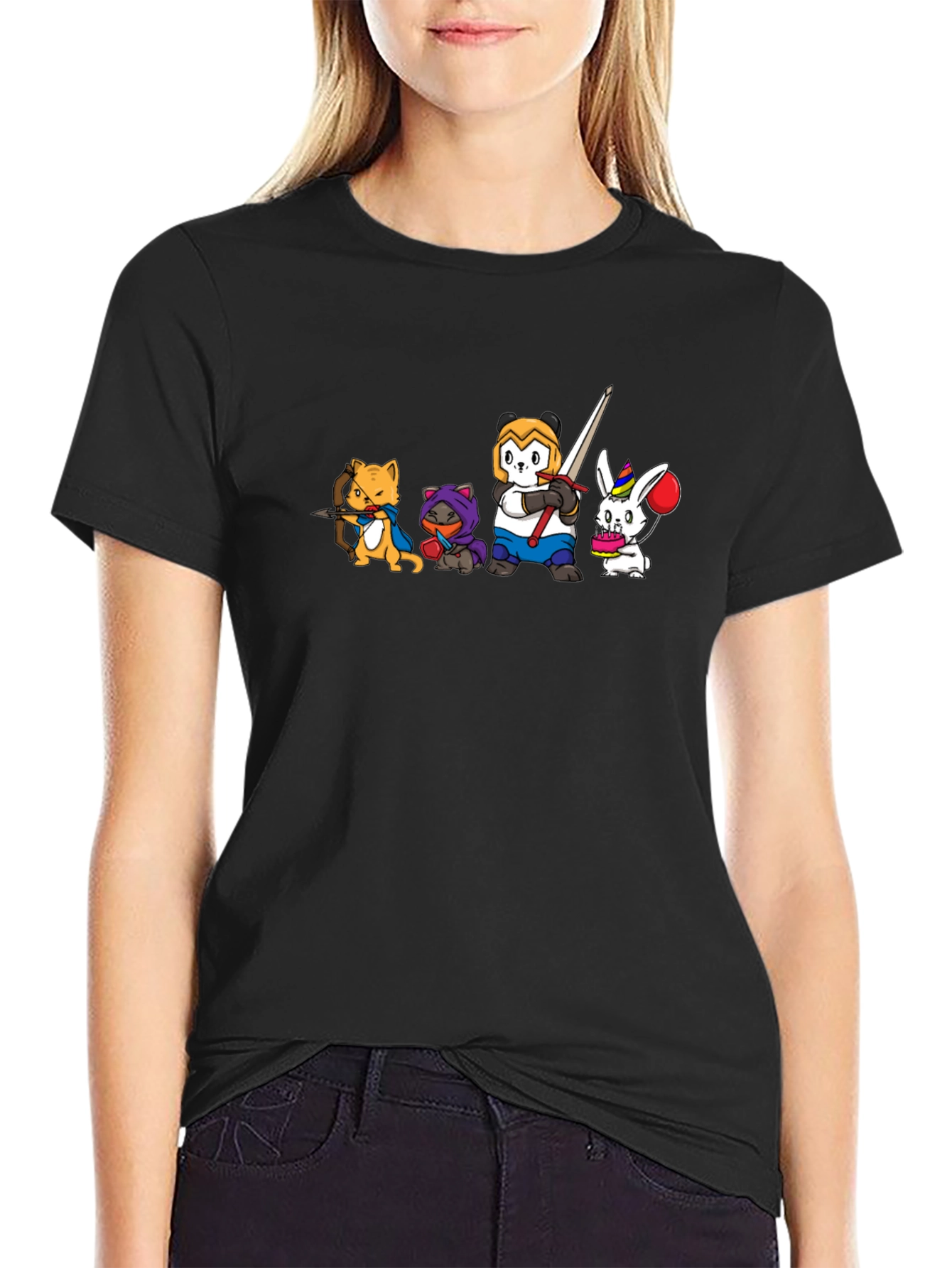 Animal Character Squad Black Graphic Tee