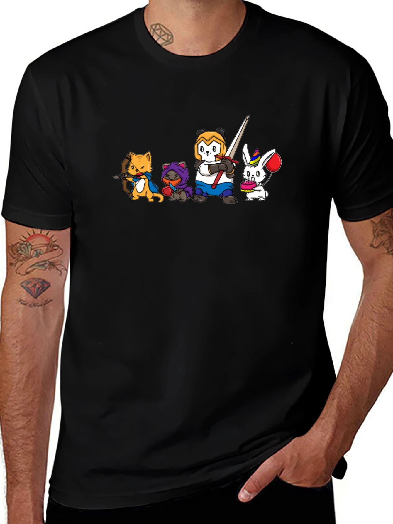 Animal Character Squad Black Graphic Tee