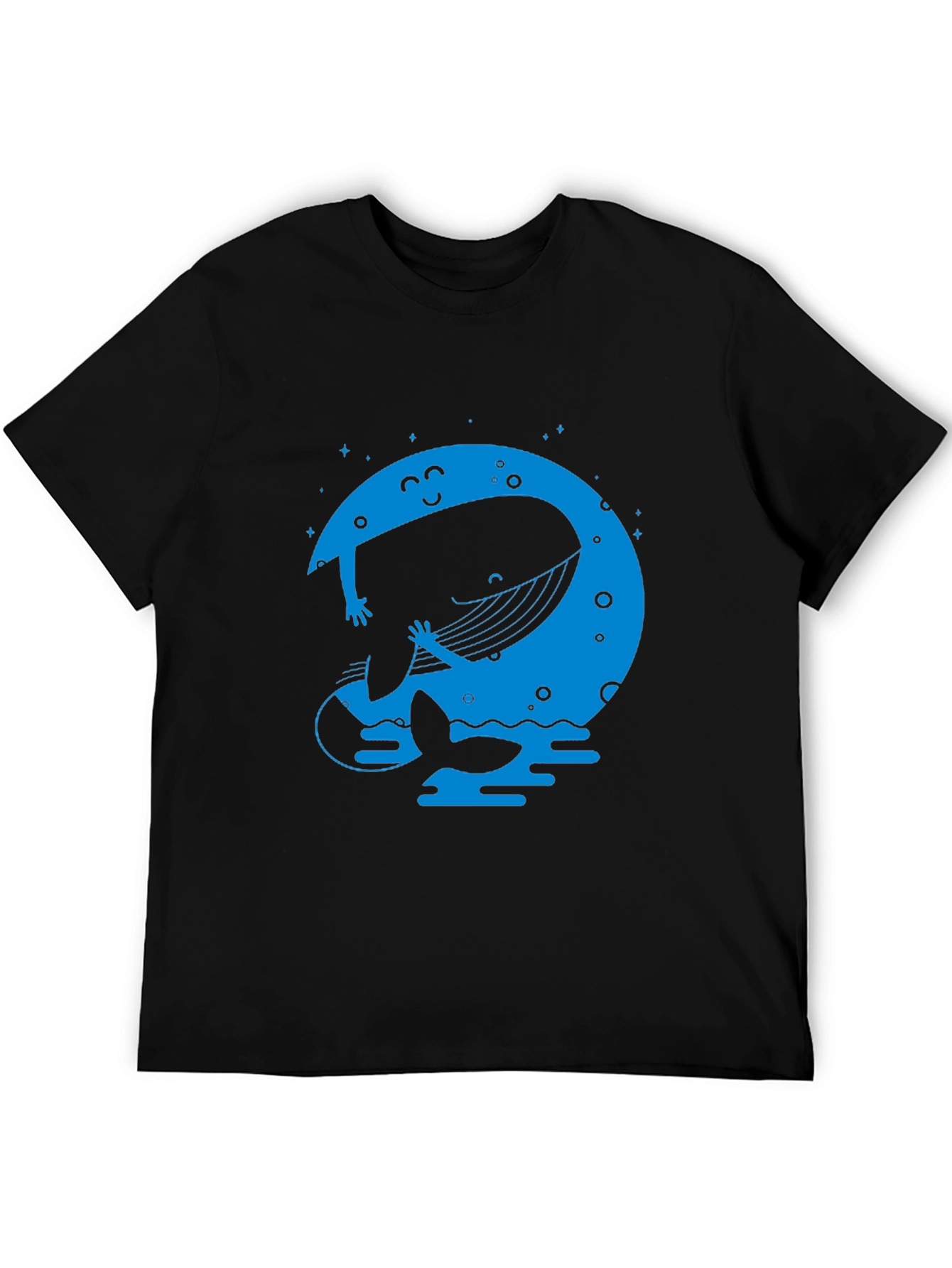 Whimsical Whale & Moon Graphic Tee - Black
