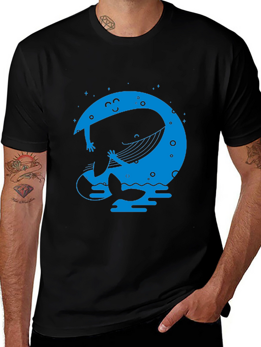 Whimsical Whale & Moon Graphic Tee - Black