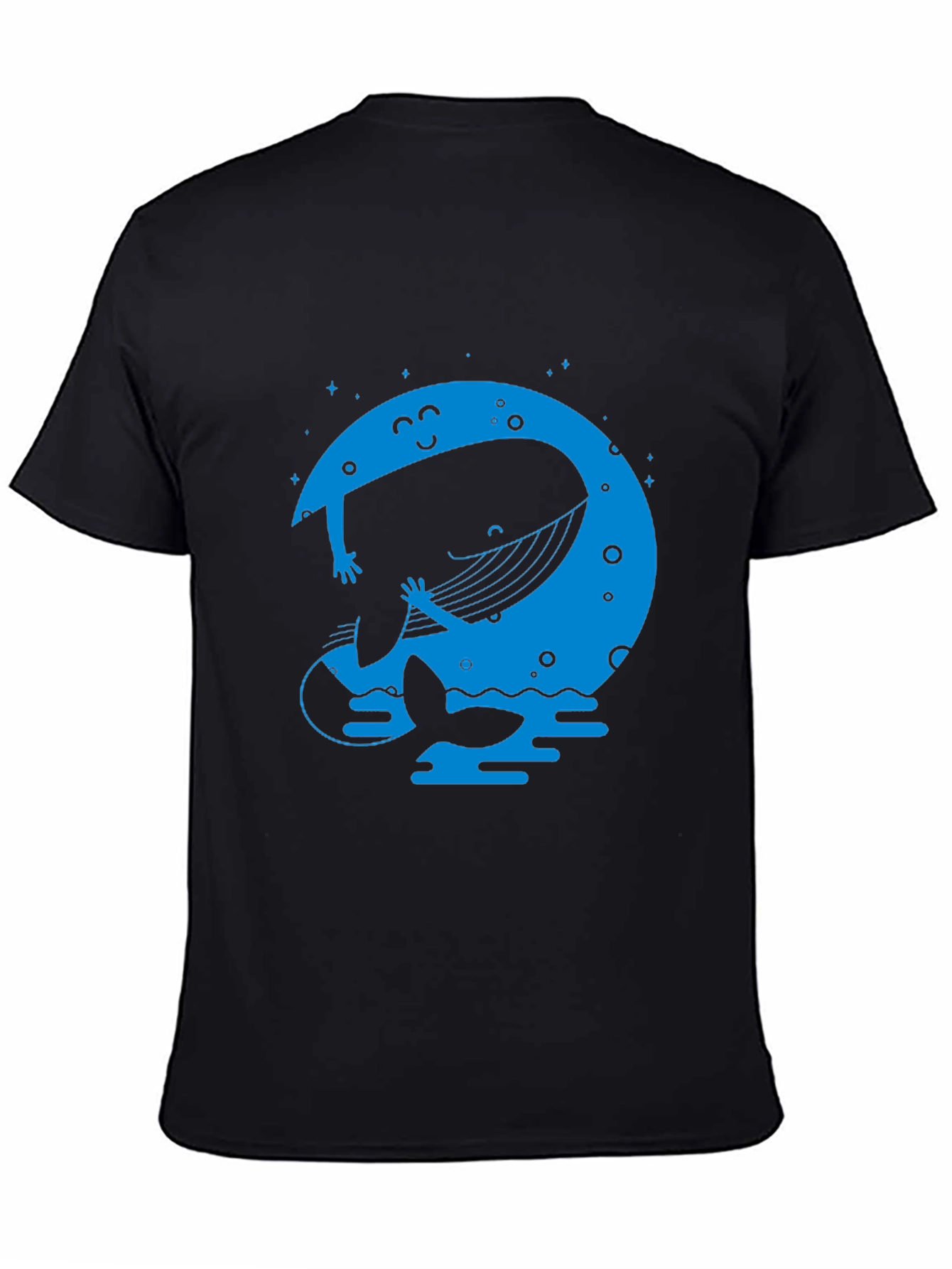 Whimsical Whale & Moon Graphic Tee - Black