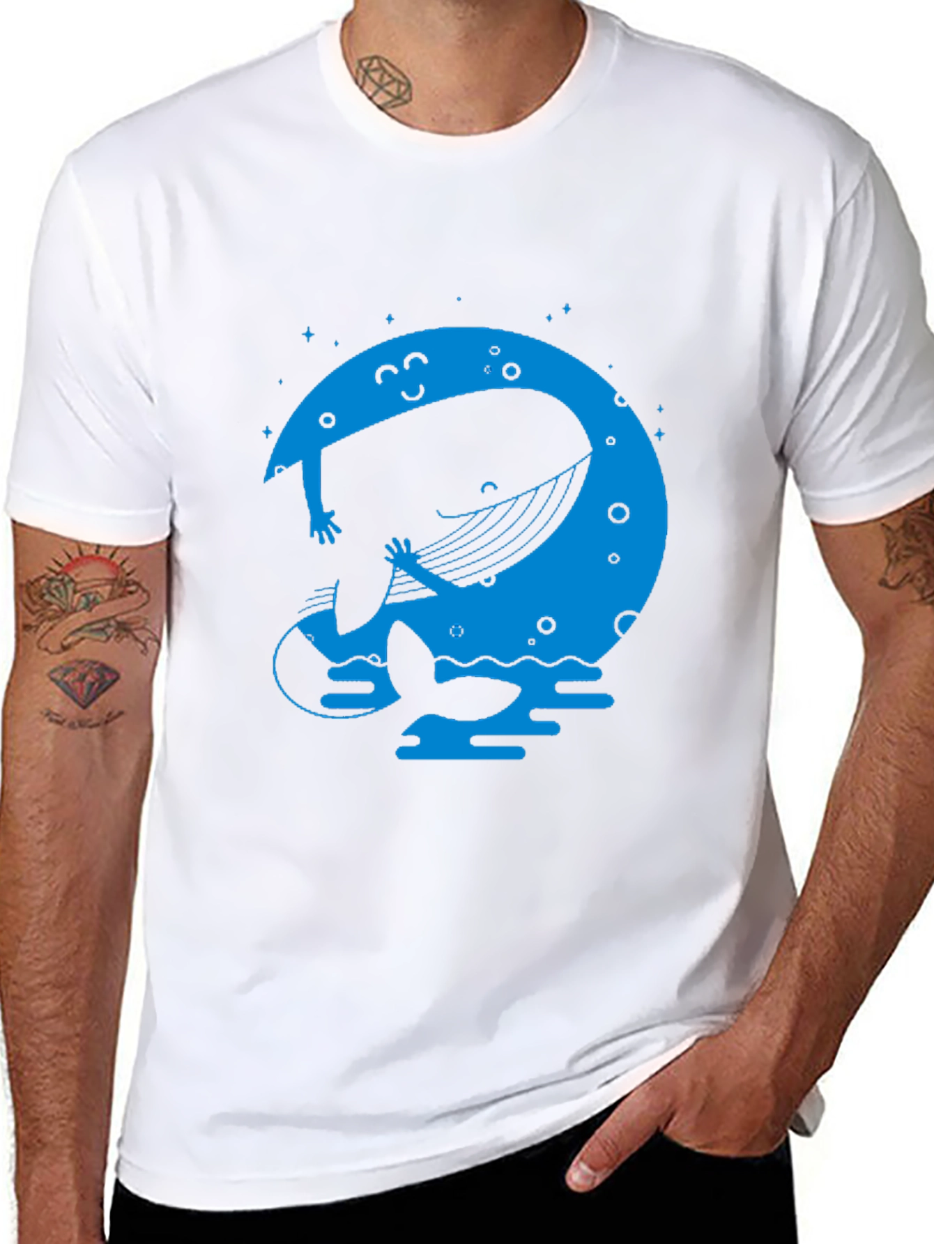 Whimsical Whale & Moon Graphic Tee - Black