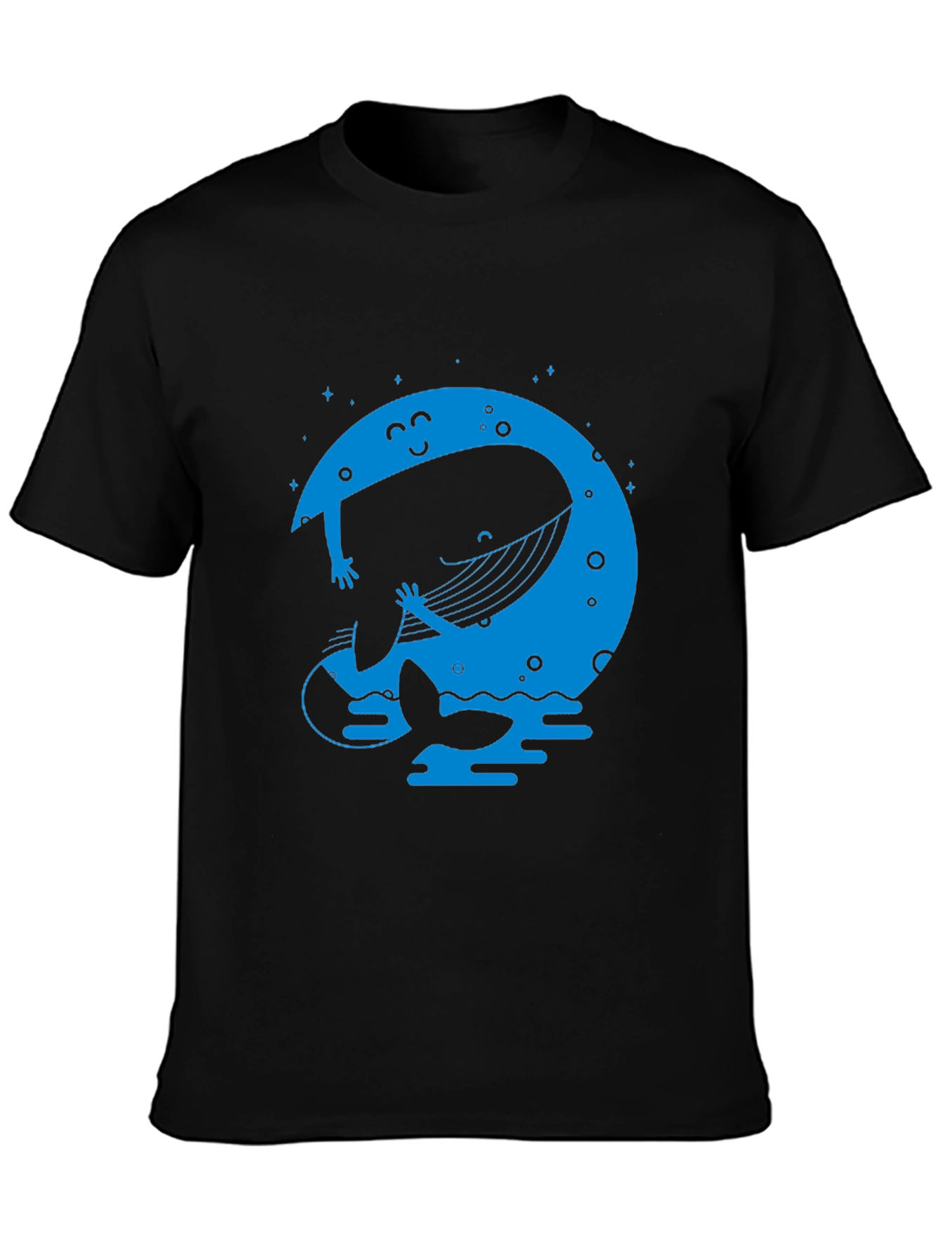 Whimsical Whale & Moon Graphic Tee - Black