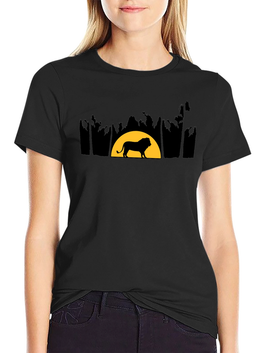 Lion Sunset Graphic Tee - Black Cotton Shirt