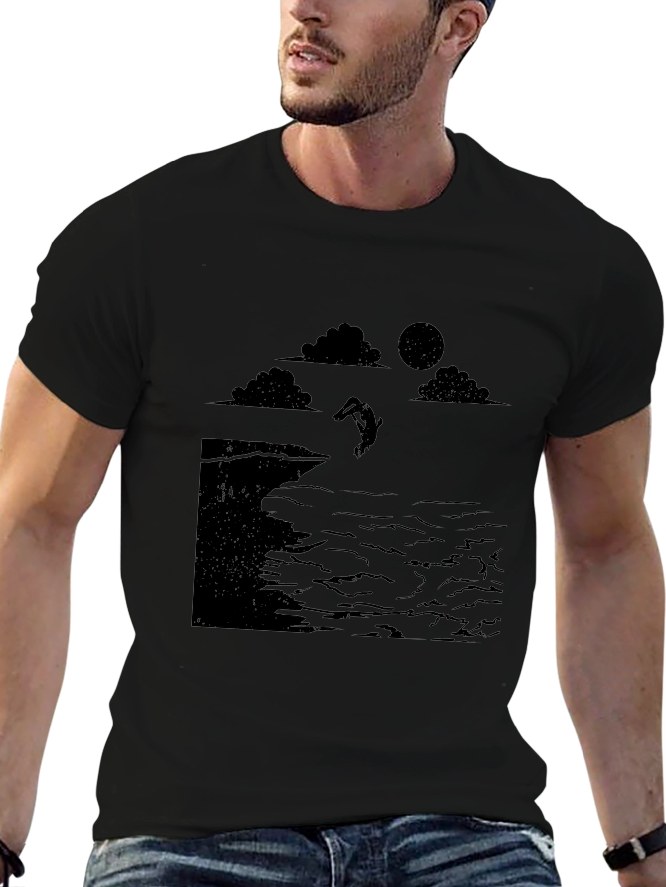 Black Cliff Diver Graphic Tee - Unique Design