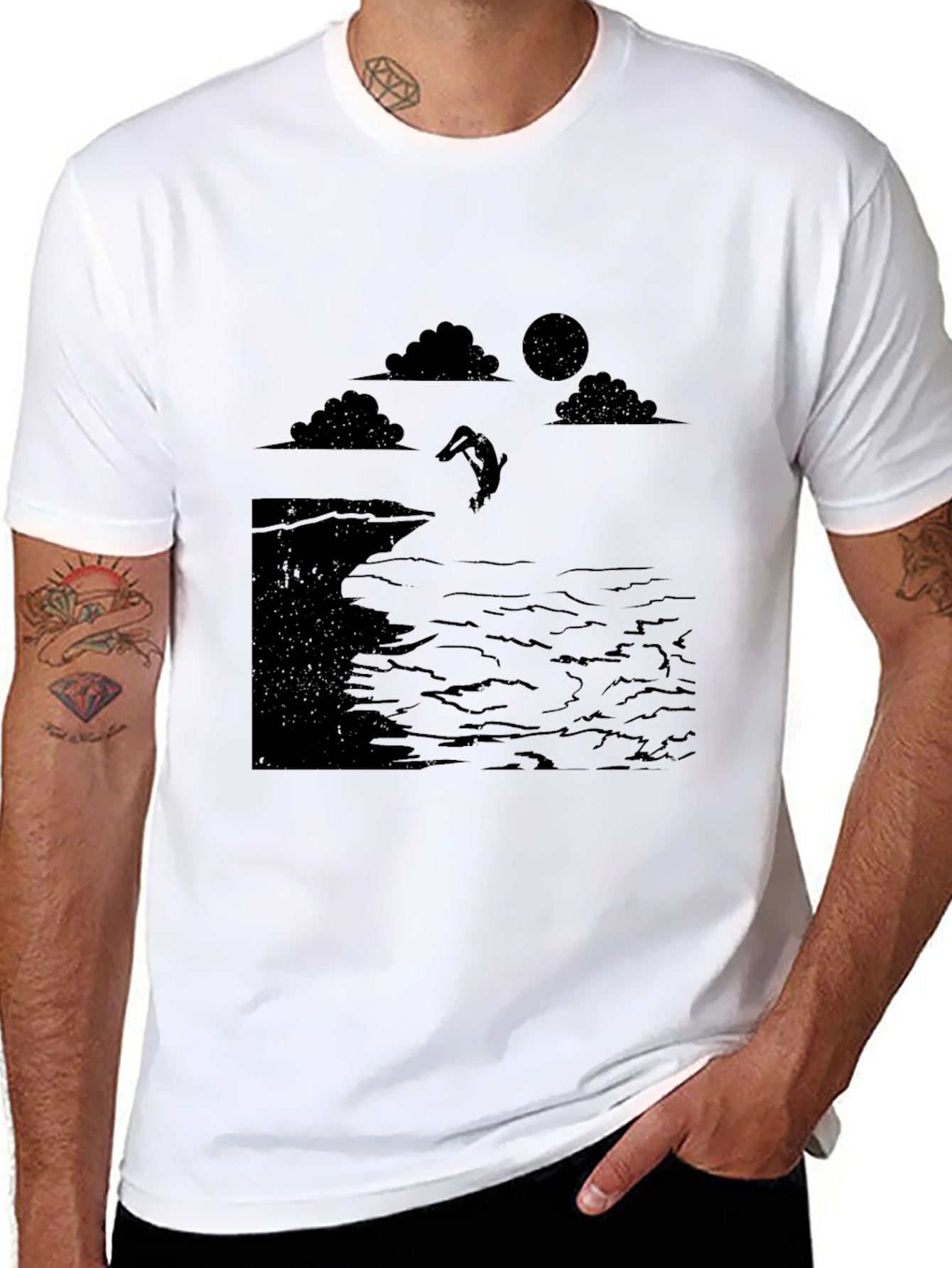 Black Cliff Diver Graphic Tee - Unique Design
