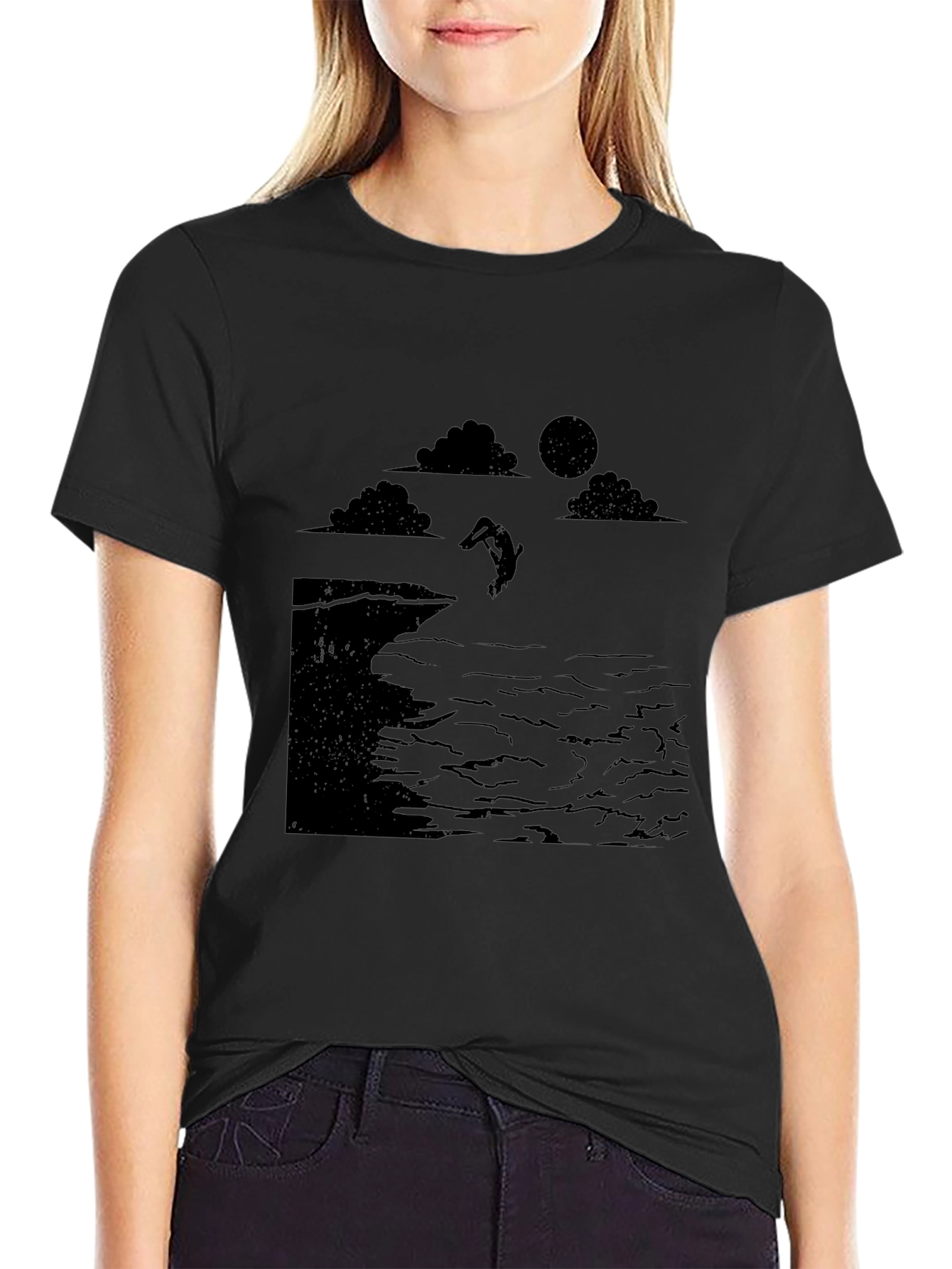 Black Cliff Diver Graphic Tee - Unique Design