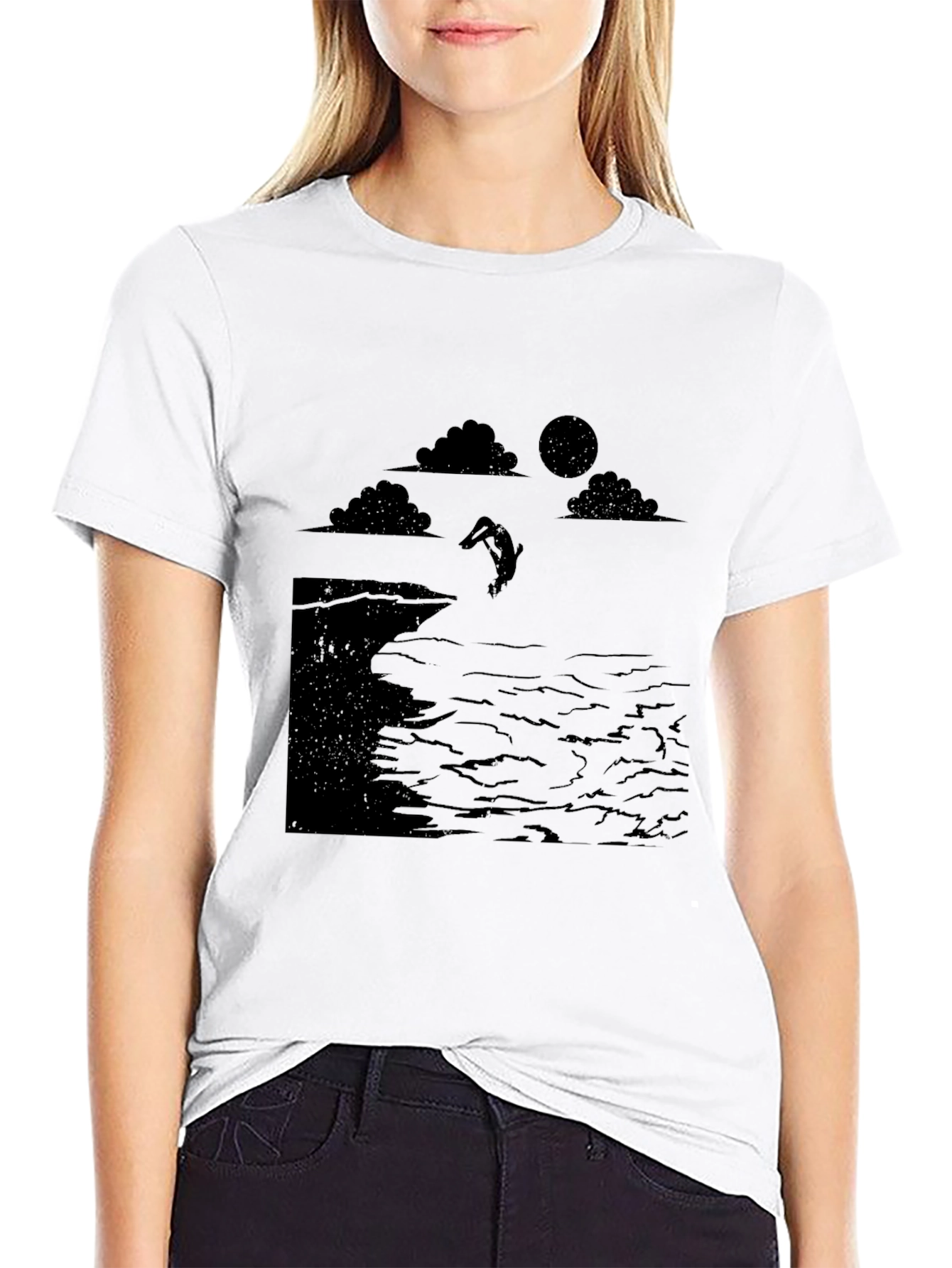 Black Cliff Diver Graphic Tee - Unique Design