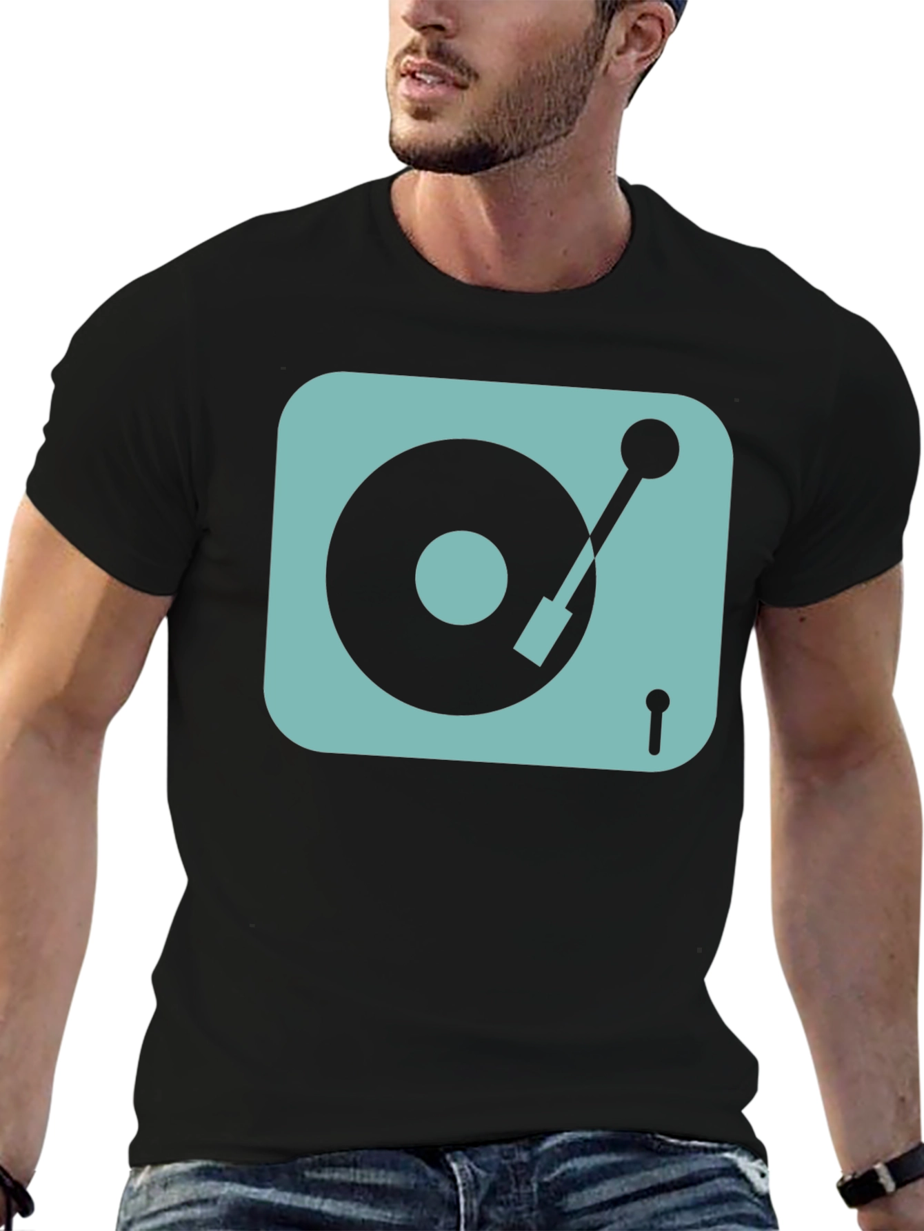 Retro Turntable Graphic Tee - Black