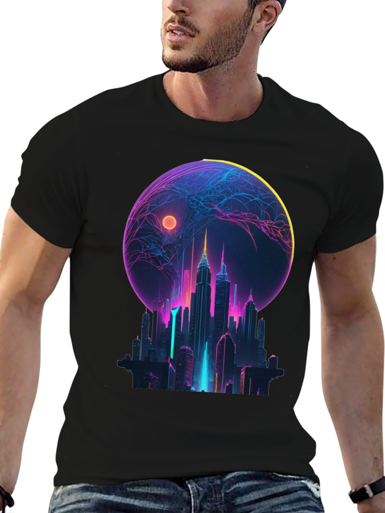 Neon Cityscape Graphic T-Shirt