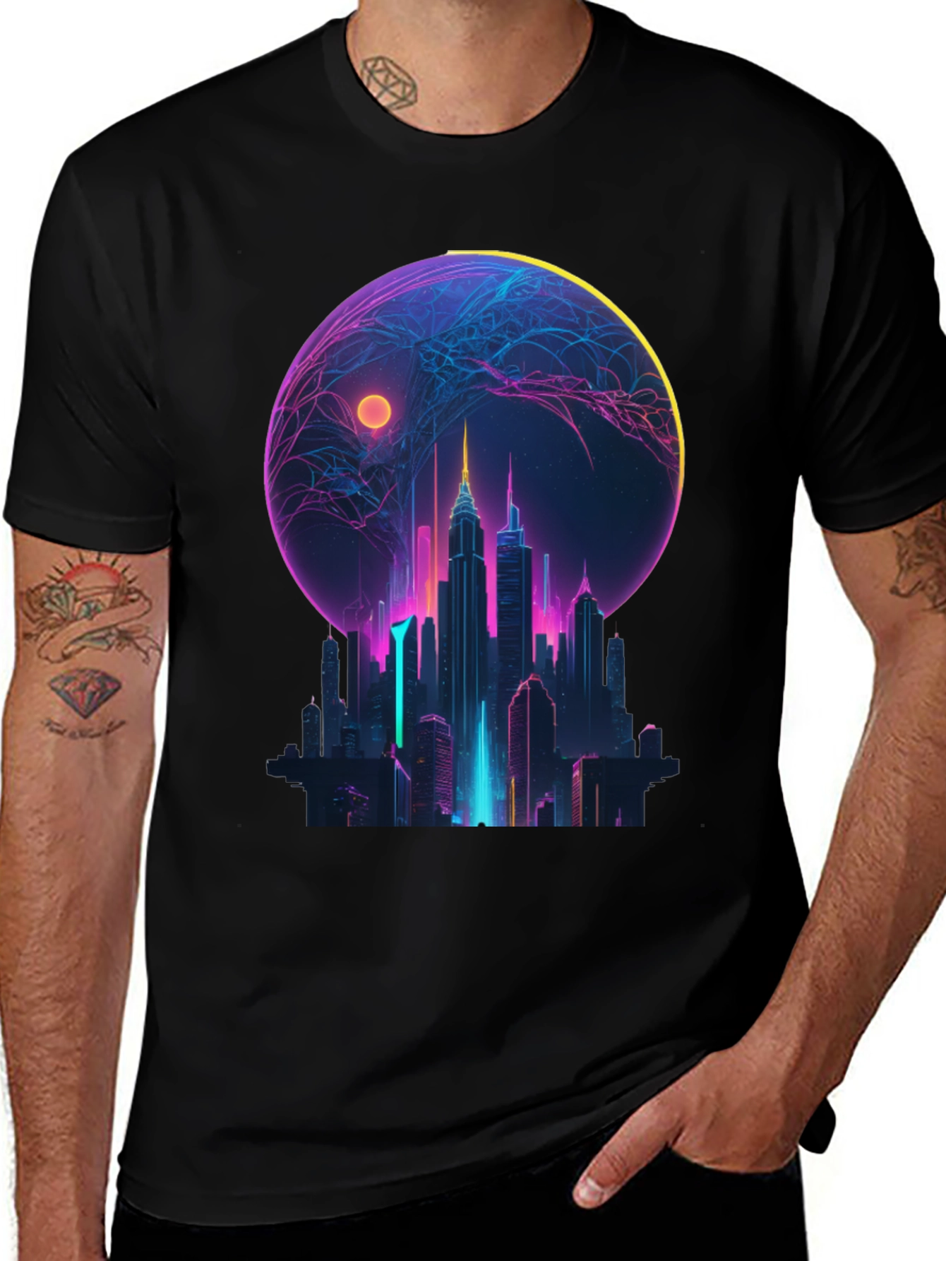 Neon Cityscape Graphic T-Shirt
