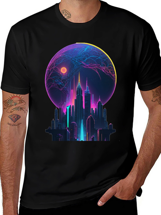 Neon Cityscape Graphic T-Shirt