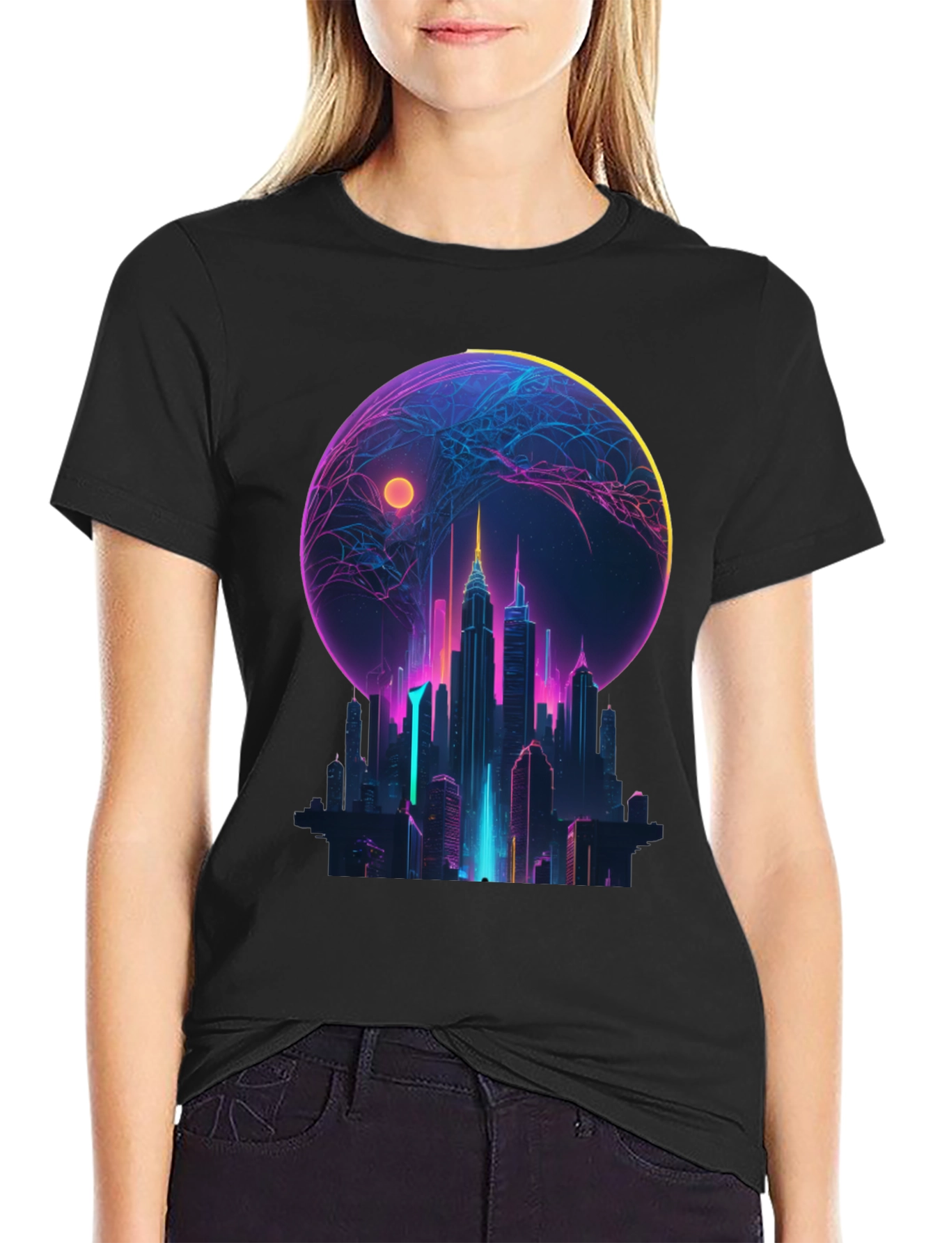 Neon Cityscape Graphic T-Shirt