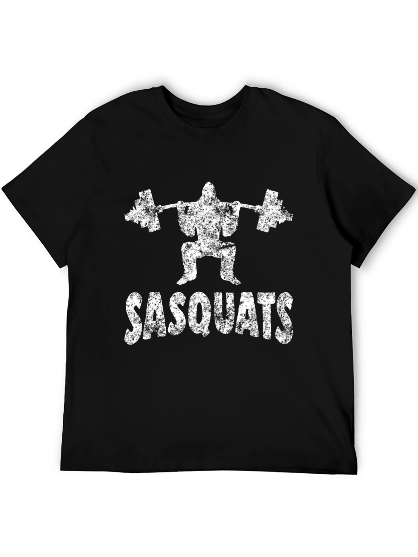 Sasquats Black T-Shirt: Weightlifting Bigfoot Design