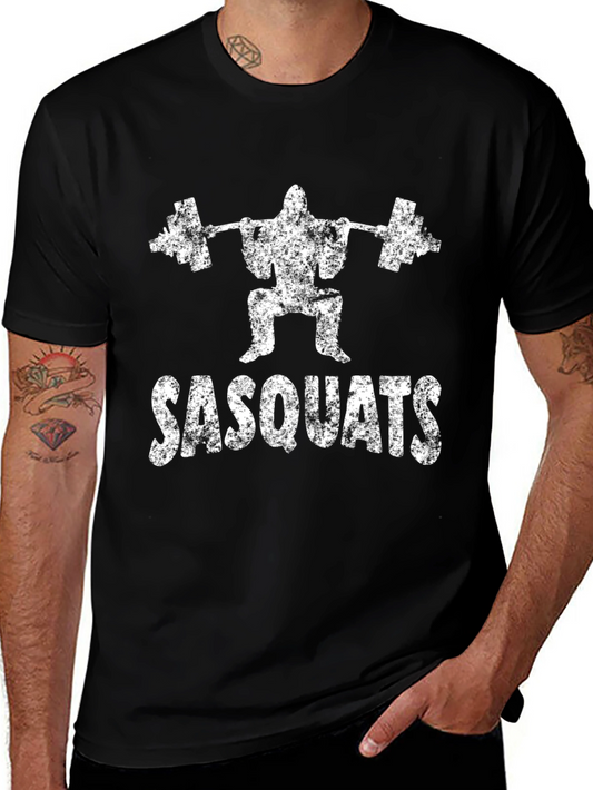 Sasquats Black T-Shirt: Weightlifting Bigfoot Design