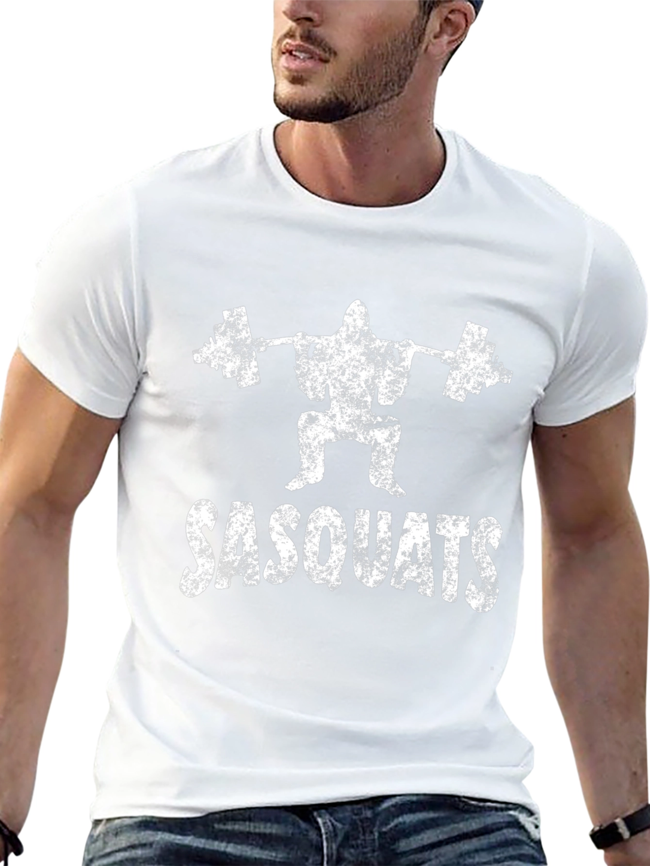 Sasquats Black T-Shirt: Weightlifting Bigfoot Design