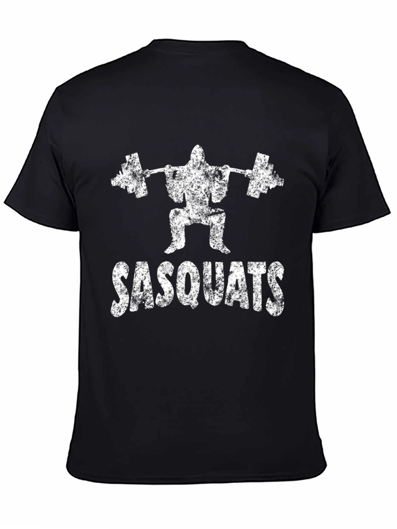Sasquats Black T-Shirt: Weightlifting Bigfoot Design