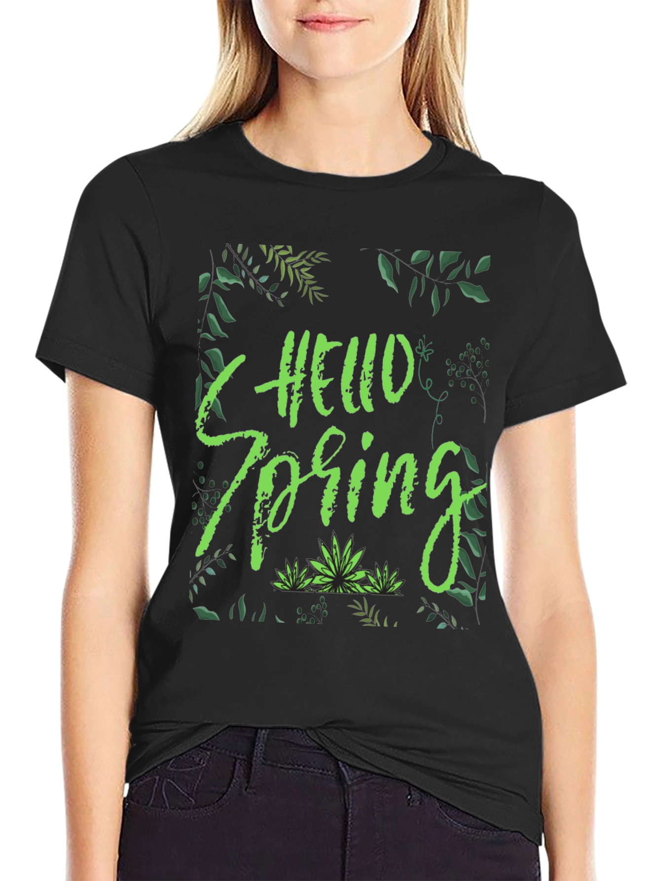 Hello Spring Black T-Shirt