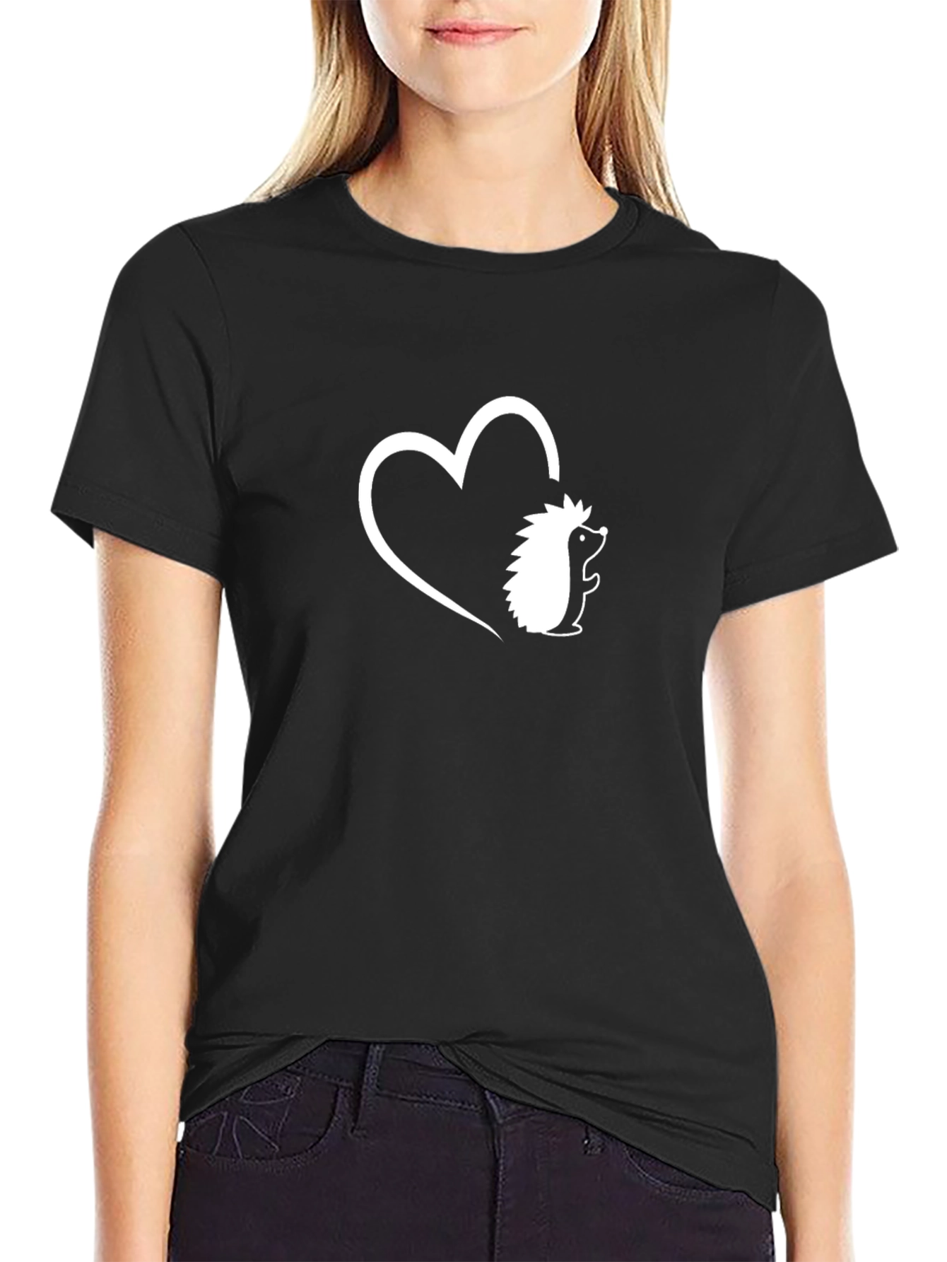Hedgehog Heart Graphic Tee - Black Casual T-Shirt