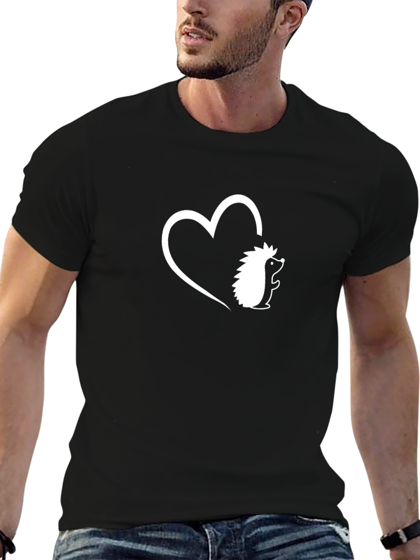 Hedgehog Heart Graphic Tee - Black Casual T-Shirt