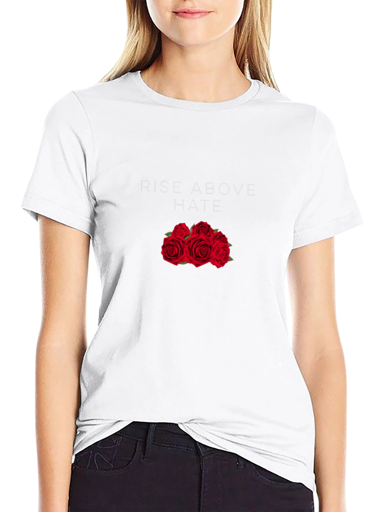 Black T-Shirt with Roses
