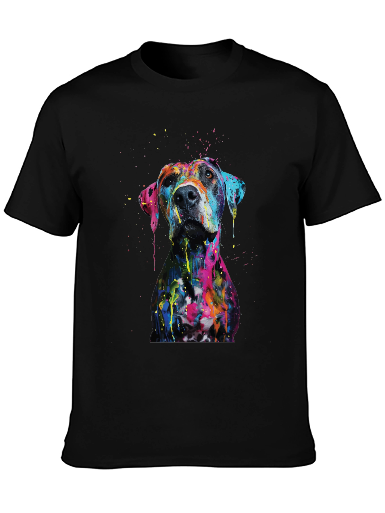 Mens Artistic Dog Print Black T-Shirt