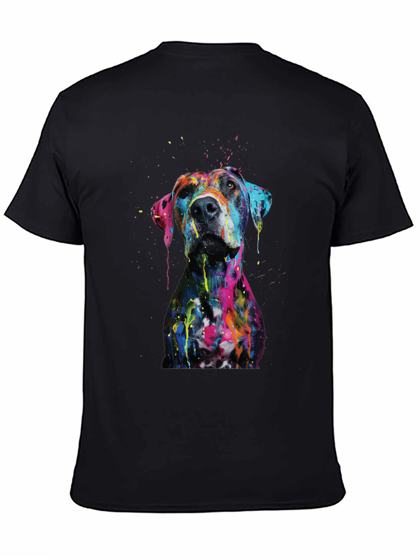 Mens Artistic Dog Print Black T-Shirt