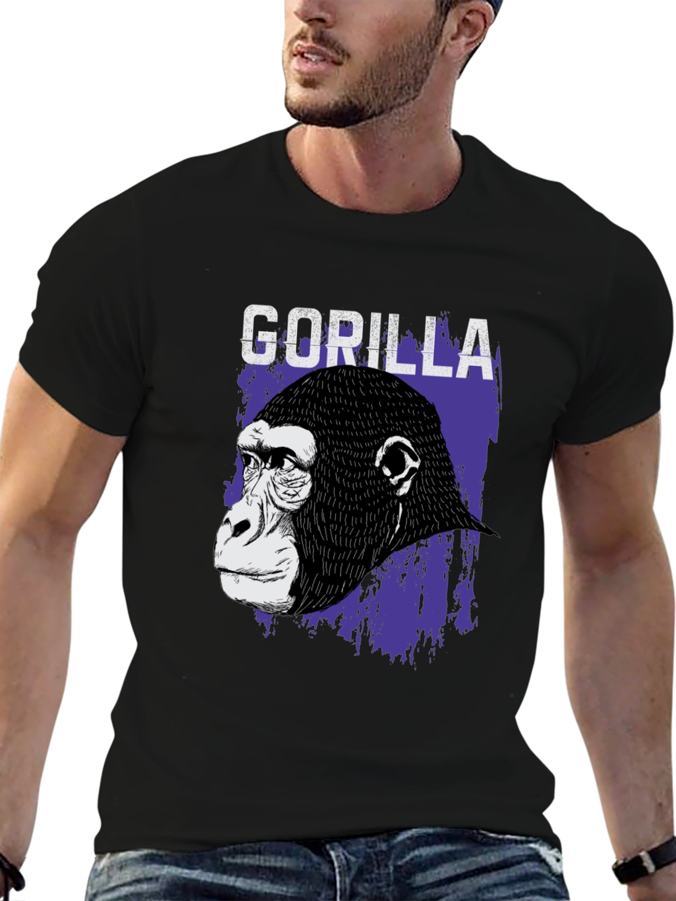 Gorilla Graphic T-Shirt - Black Crew Neck Tee