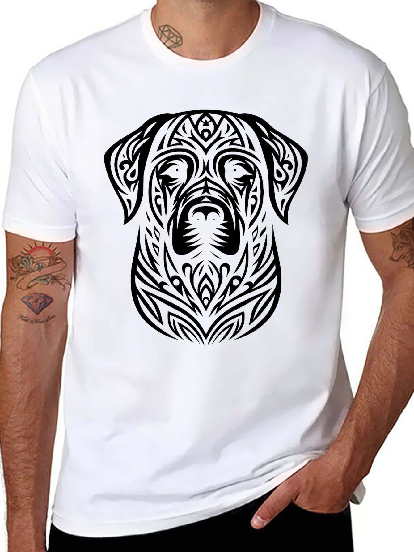 Tribal Dog Graphic Black T-Shirt