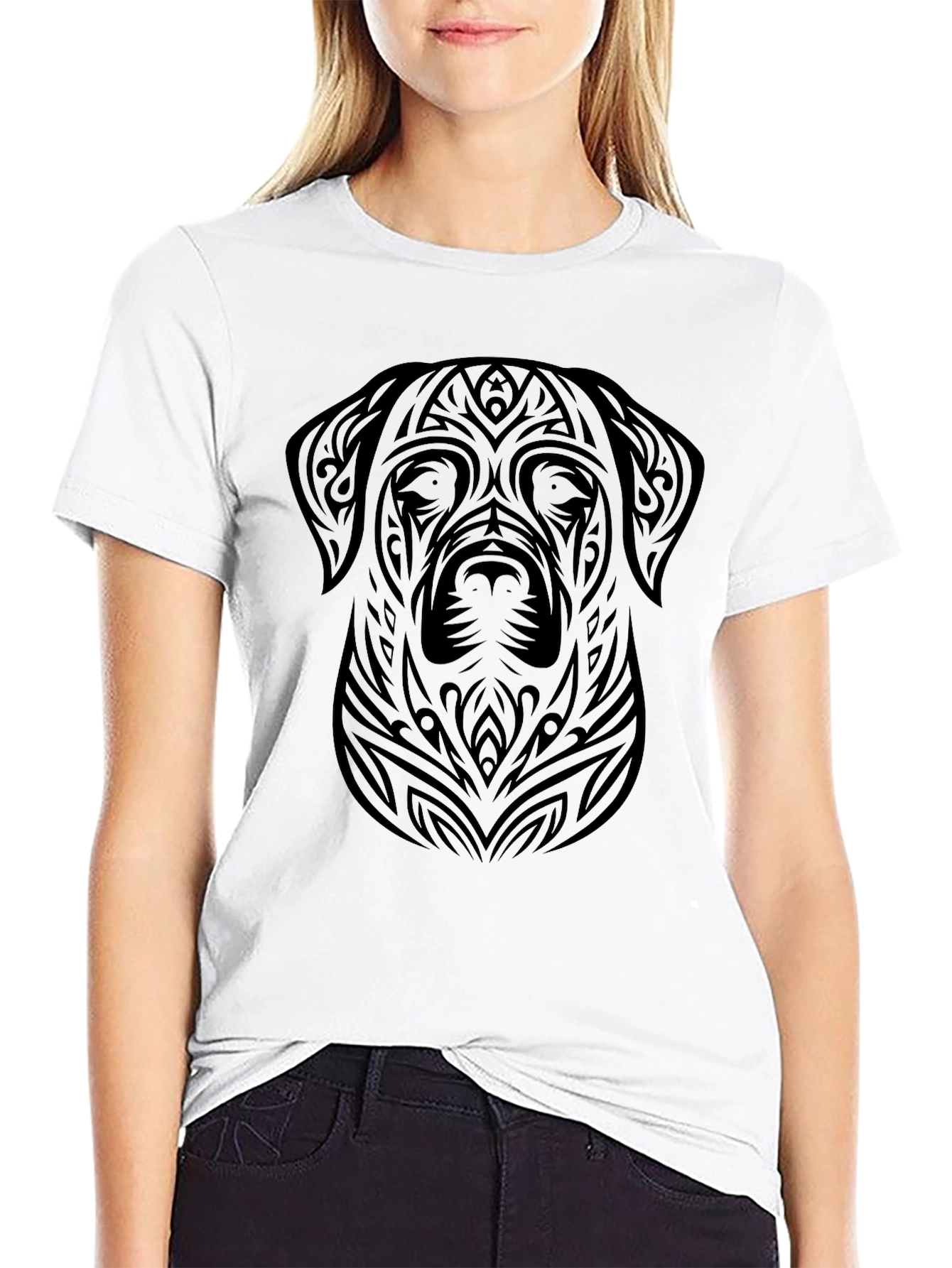 Tribal Dog Graphic Black T-Shirt