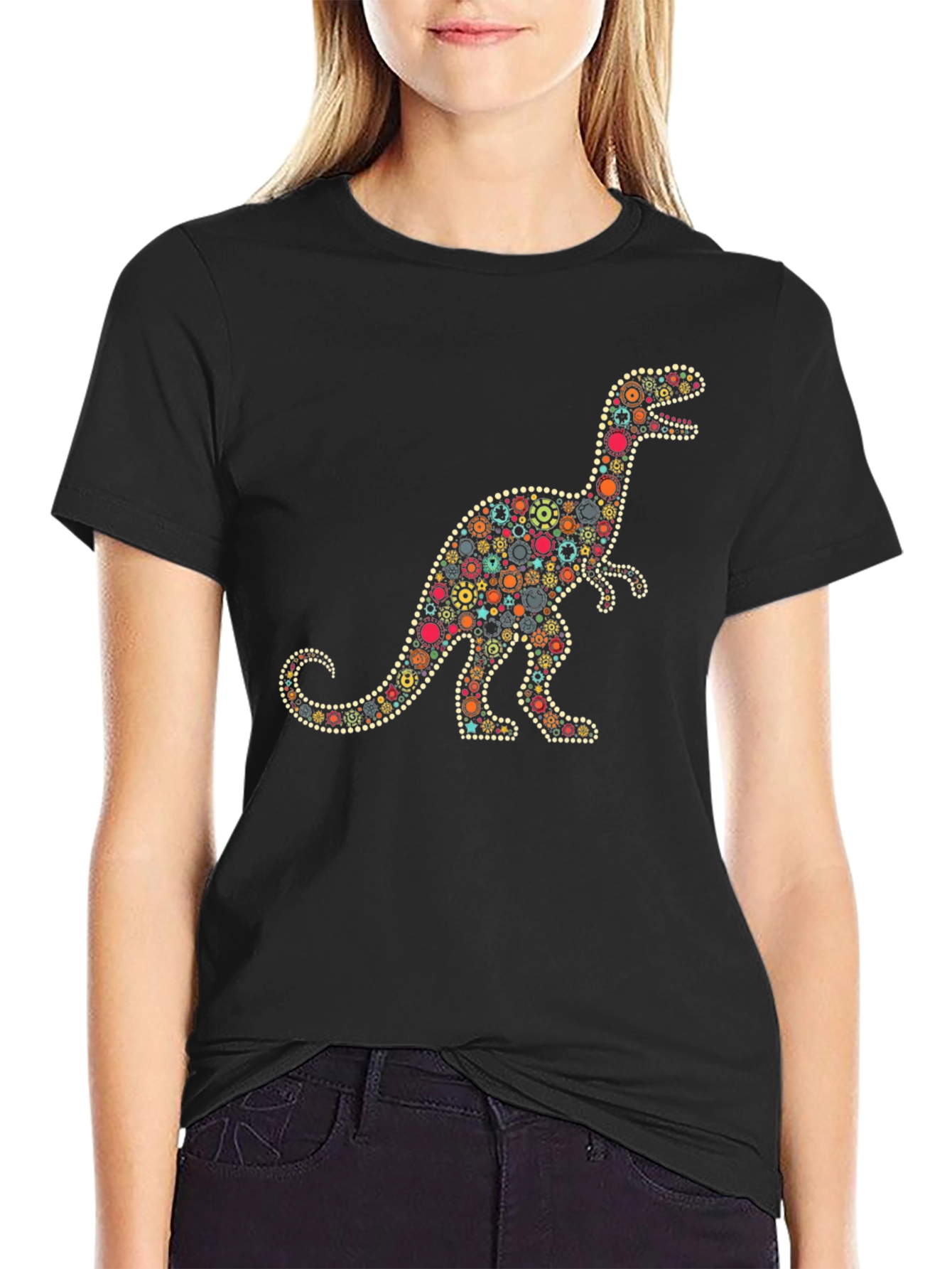 Dino Gears Graphic Tee - Stylish Black T-Shirt