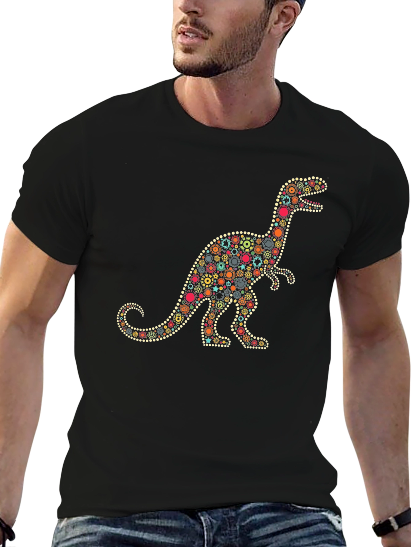 Dino Gears Graphic Tee - Stylish Black T-Shirt