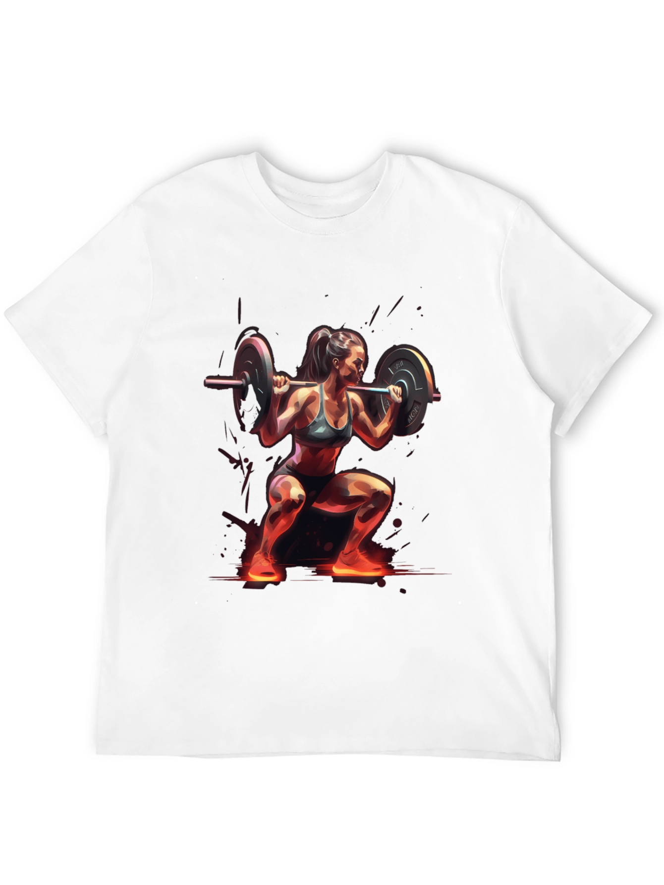 Woman Squatting with Barbell Black T-Shirt