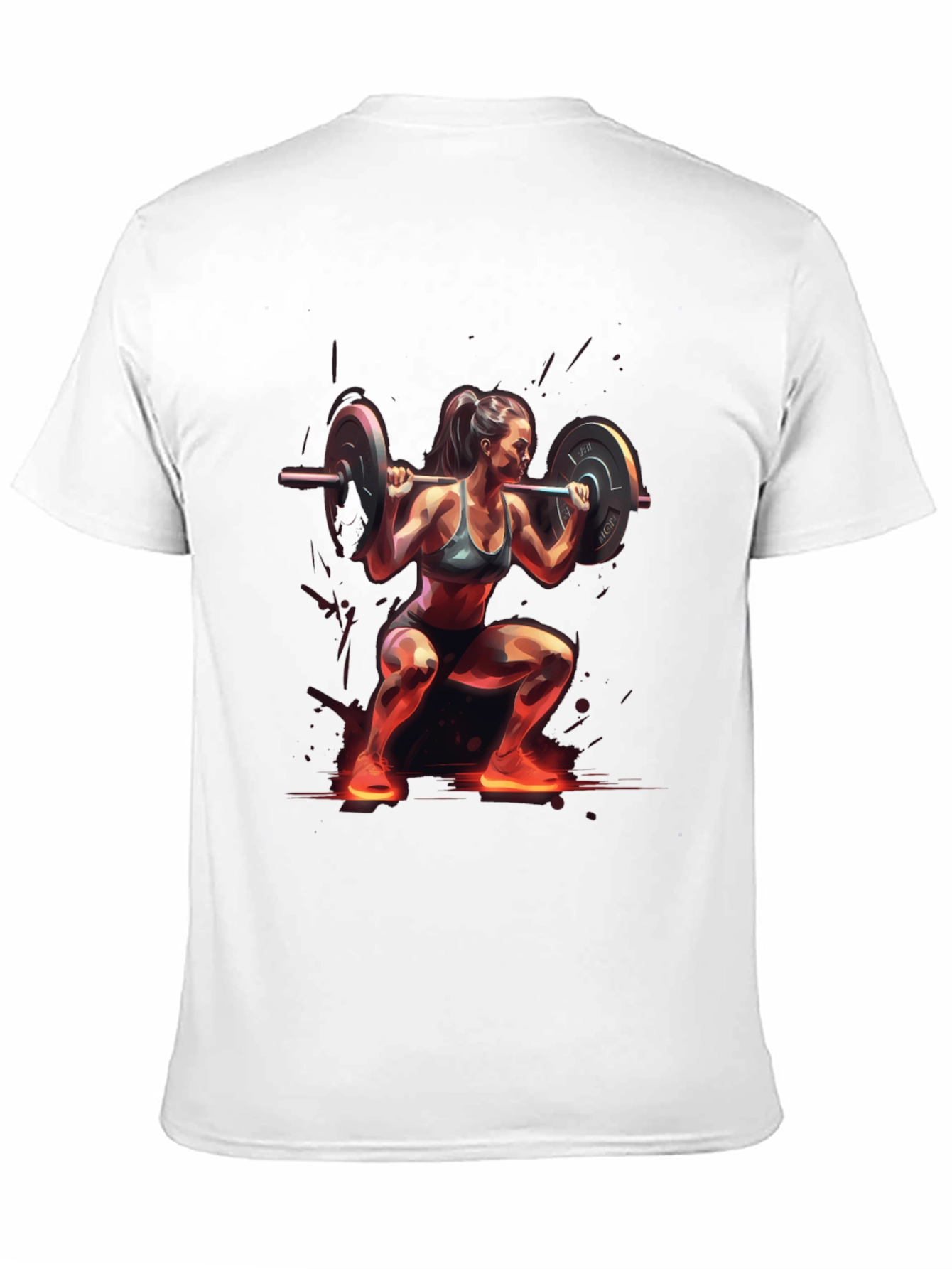 Woman Squatting with Barbell Black T-Shirt