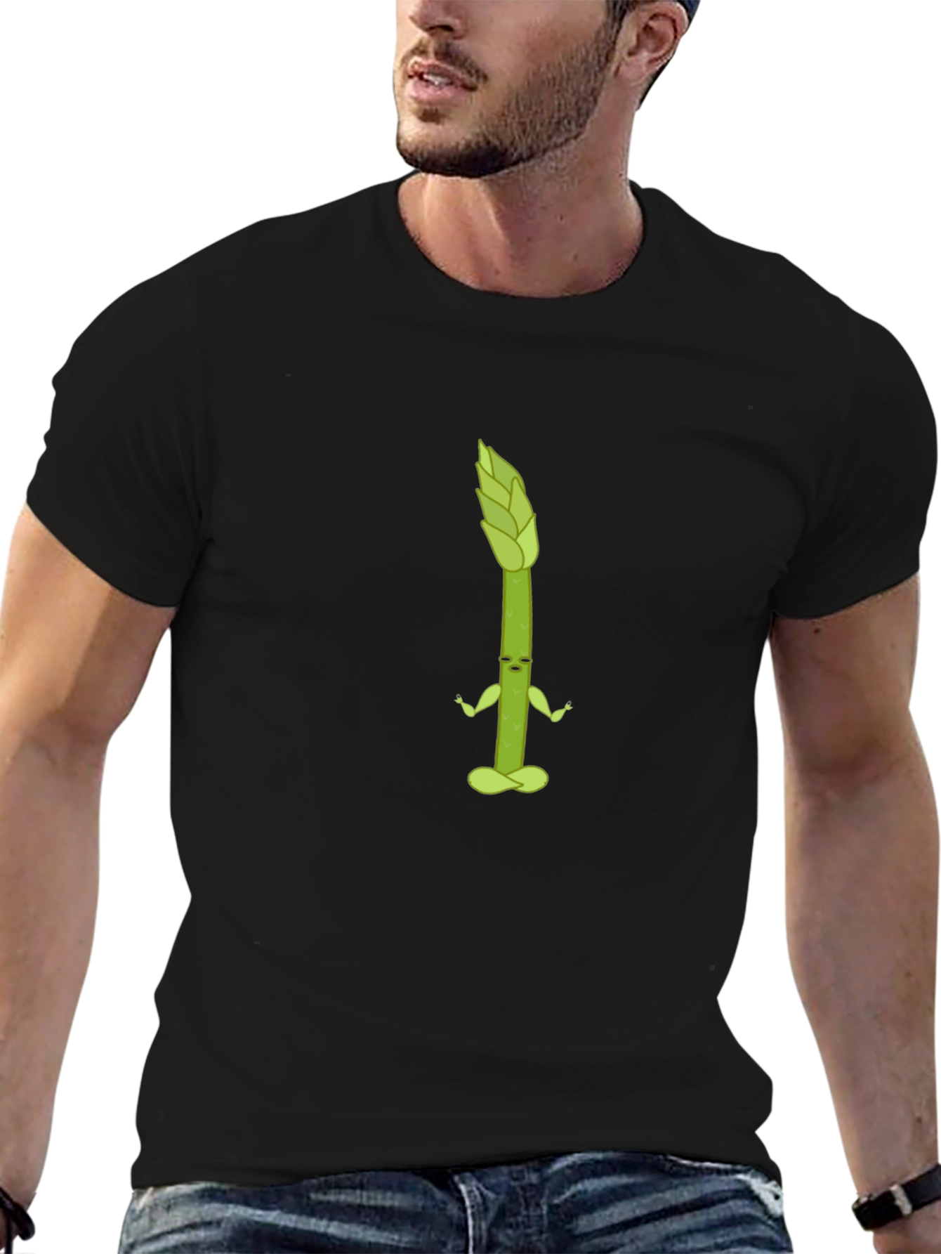 Yoga Asparagus Graphic Tee - Black Cotton T-Shirt