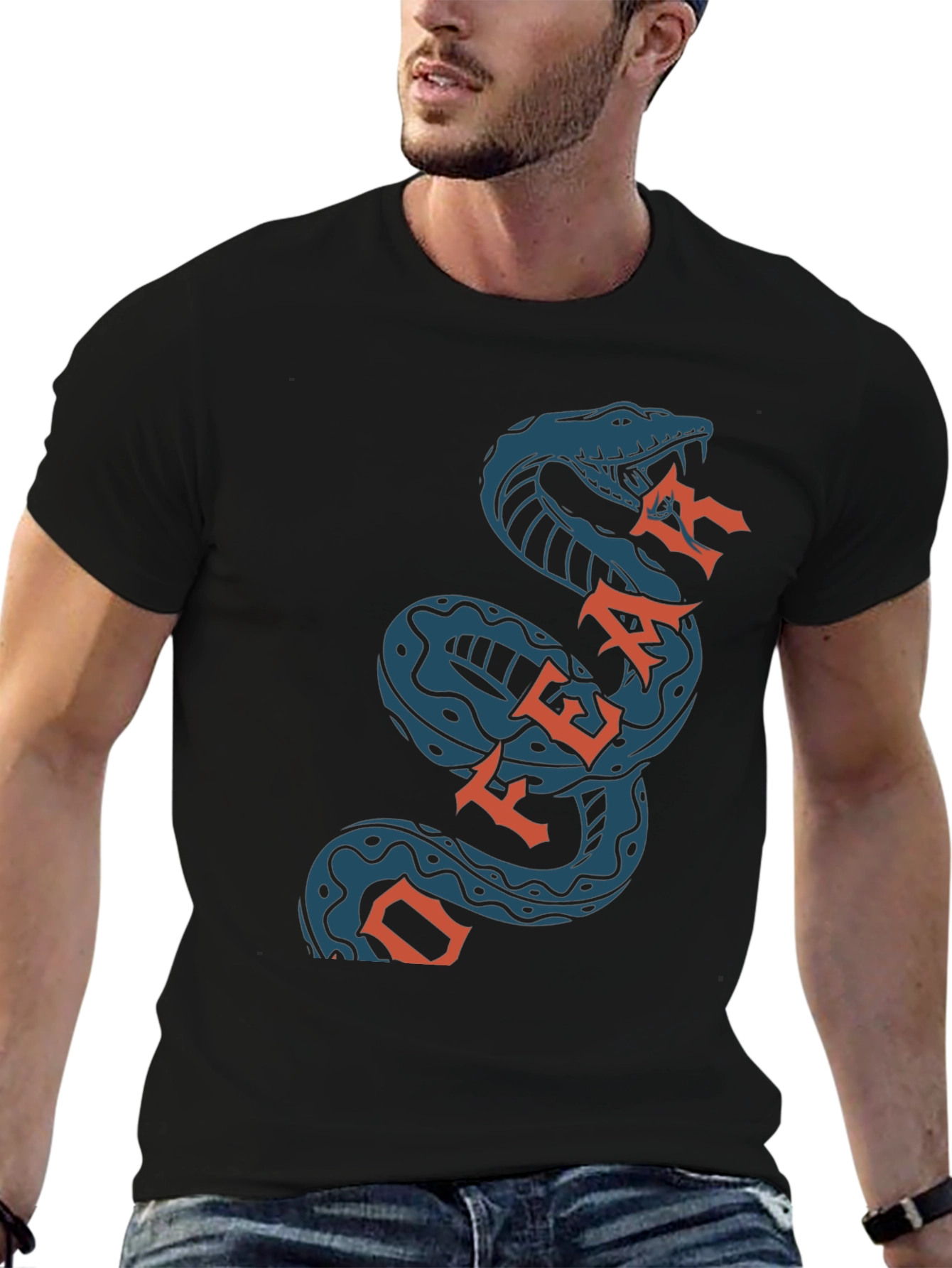 Off Fear Snake T-Shirt - Black Cotton Graphic Tee