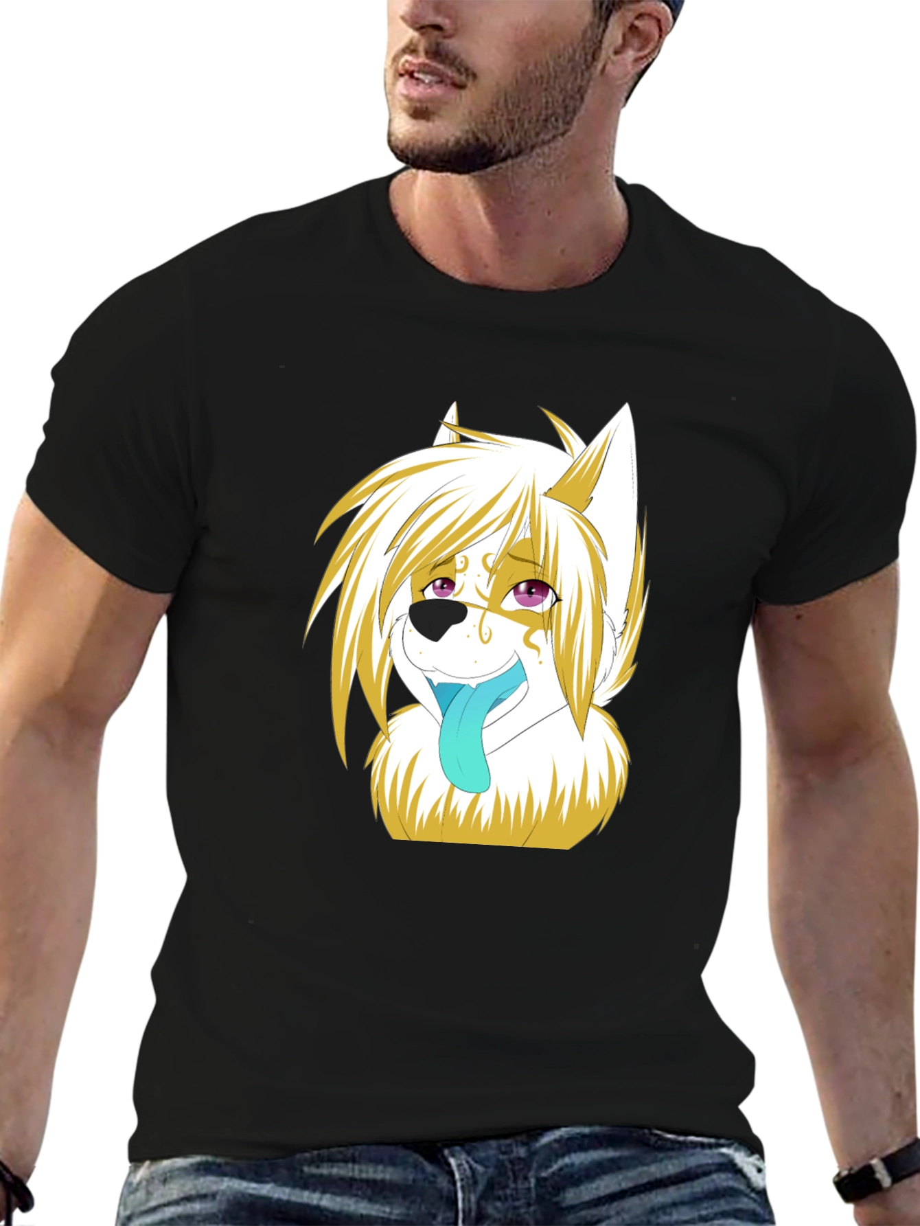 Anime Wolf Graphic Black T-Shirt