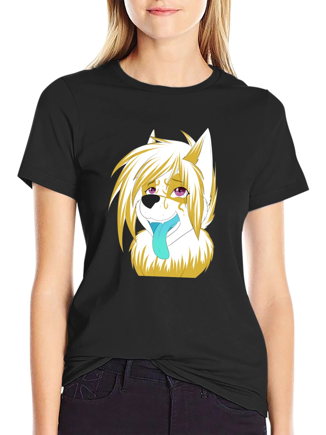 Anime Wolf Graphic Black T-Shirt