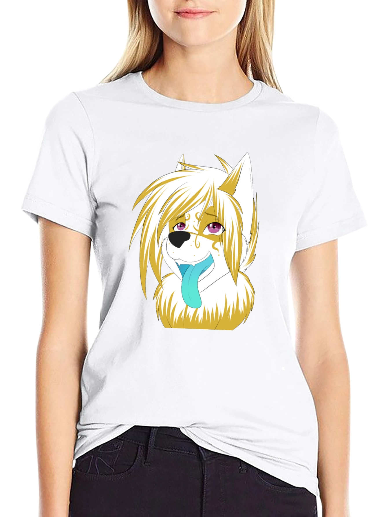 Anime Wolf Graphic Black T-Shirt